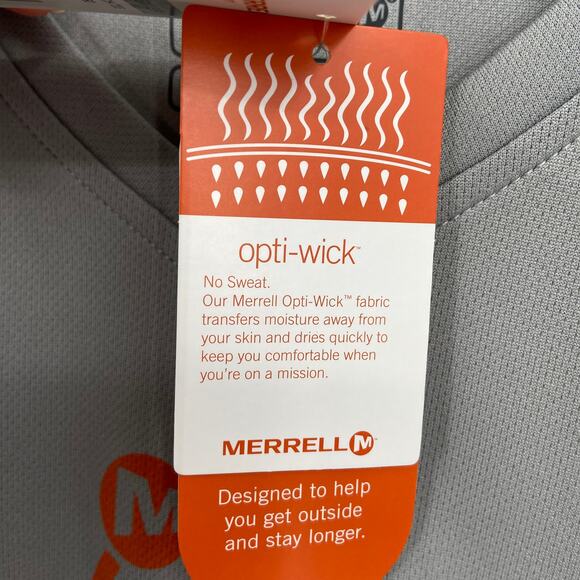 Merrell Barefoot Tech Tee Shirt Size L Gray Opti-Wick Shirt UPF Sun Protection - Picture 7 of 13